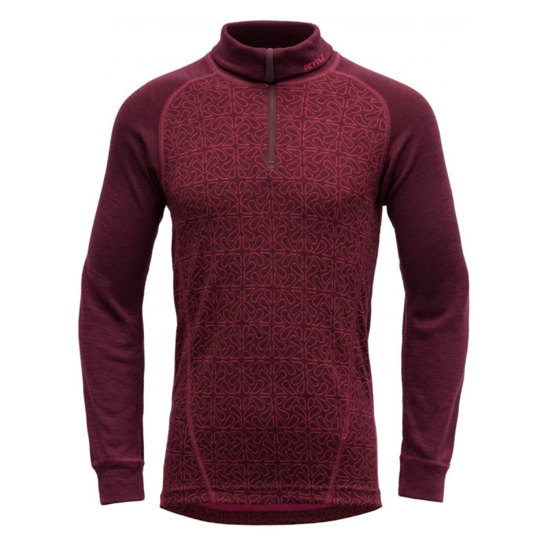 Dívčí funkční tričko Devold DUO ACTIVE MERINO ZIP NECK JR  - vínová