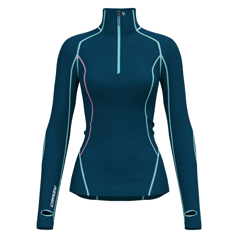 Dámske funkčné tričko Crazy ALLURE ZIP  - petrolejová