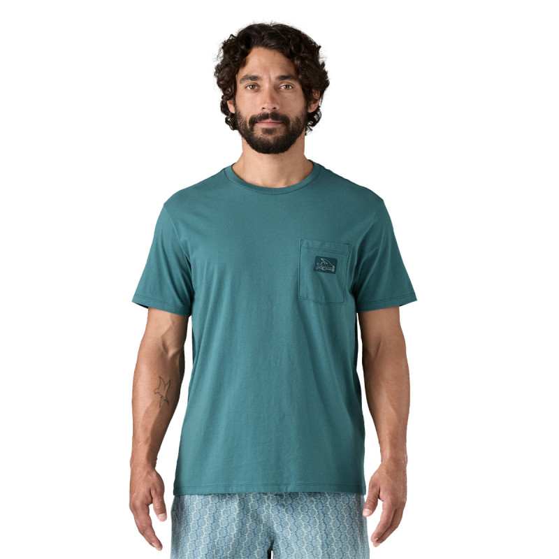 Pánske tričko Patagonia FLYING FISH TIDES ORGANIC POCKET T-SHIRT  - petrolejová