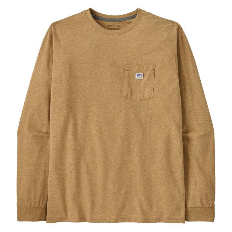 Pánske tričko Patagonia LONG-SLEEVED SHOP STICKER POCKET RESPONSIBILI-TEE  - svetlo hnedá