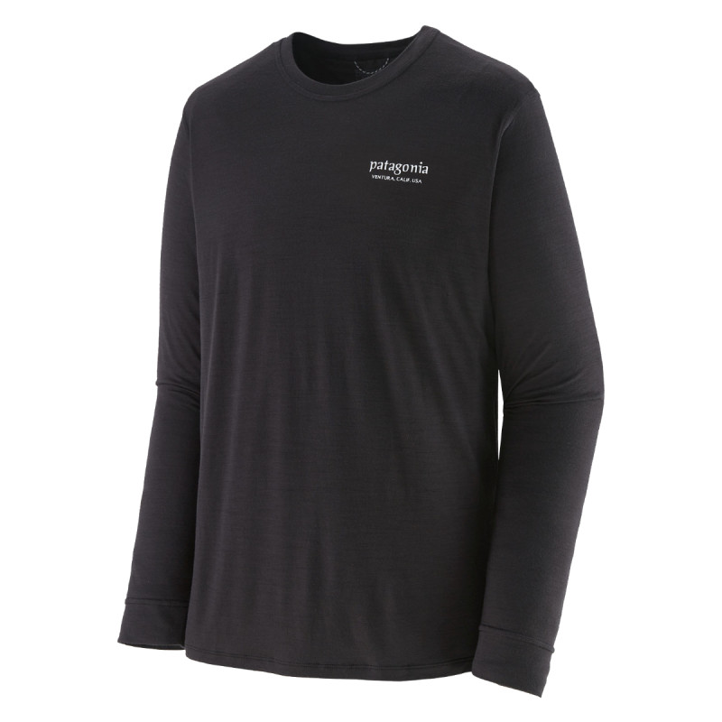 Pánské funkční tričko Patagonia LONG-SLEEVED CAPILENE COOL MERINO BLEND GRAPHIC SHIRT  - černá