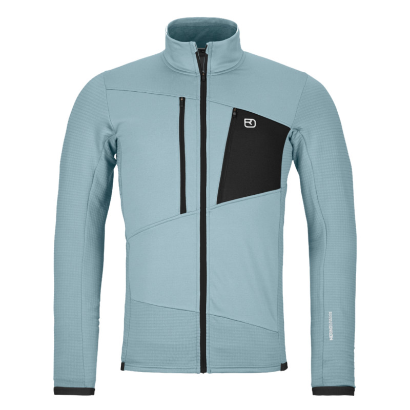 Pánská mikina Ortovox FLEECE GRID JACKET  - světle modrá