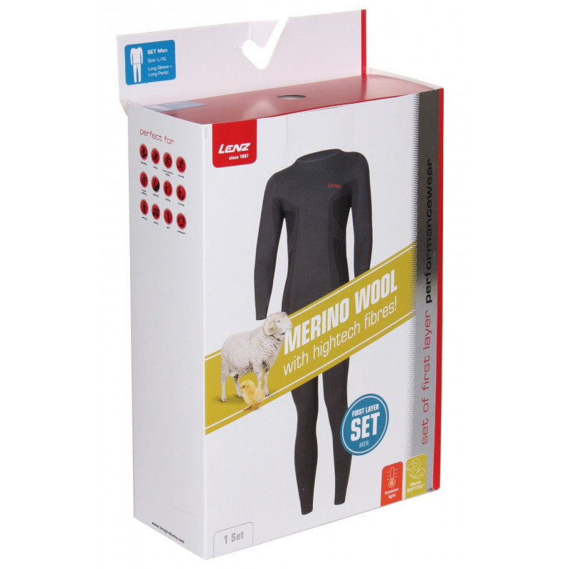 Pánský funkční komplet Lenz SET MERINO LONG  - černá