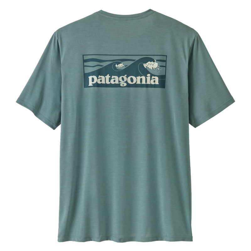 Pánské funkční tričko Patagonia CAPILENE COOP DAILY SHIRT - BOARDSHORT LOGO  - petrolejová