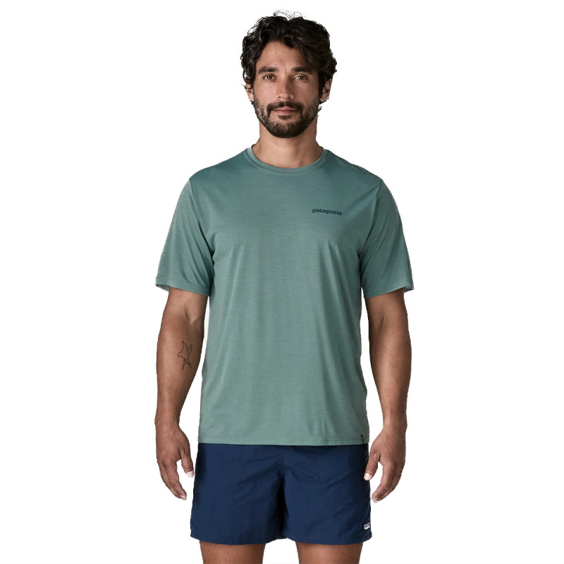 Pánske funkčné tričko Patagonia CAPILENE COOP DAILY SHIRT - BOARDSHORT LOGO  - petrolejová