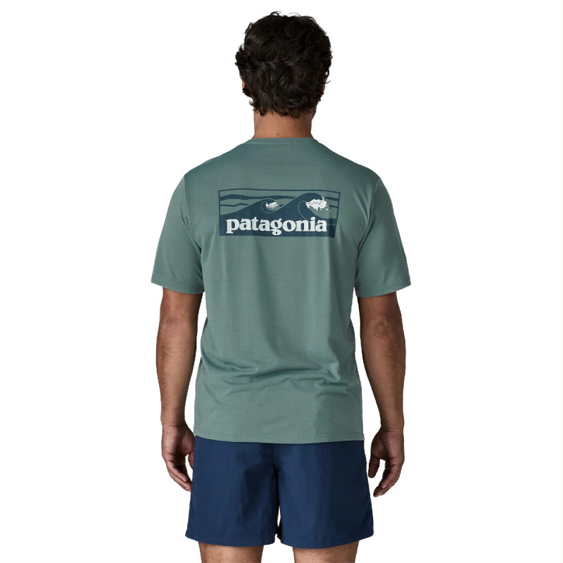 Pánske funkčné tričko Patagonia CAPILENE COOP DAILY SHIRT - BOARDSHORT LOGO  - petrolejová