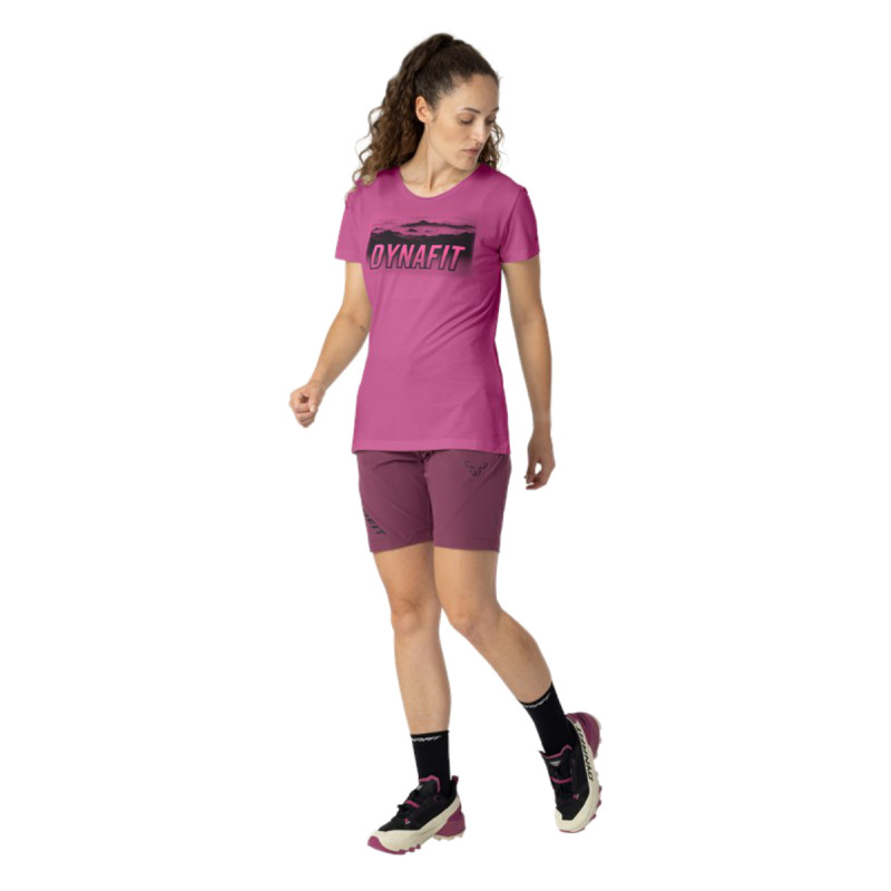 Dámské funkční tričko Dynafit TRANSALPER GRAPHIC SHIRT  - tmavě růžová