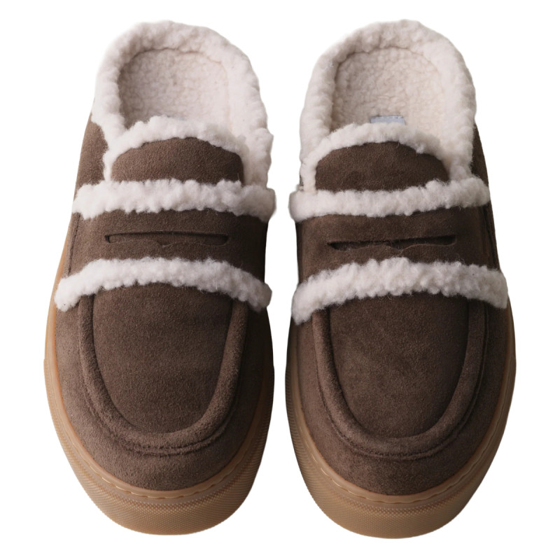 Dámske pantofle Inuikii MULE WOOL  - tmavo hnedá