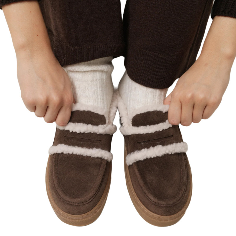 Dámske pantofle Inuikii MULE WOOL  - tmavo hnedá